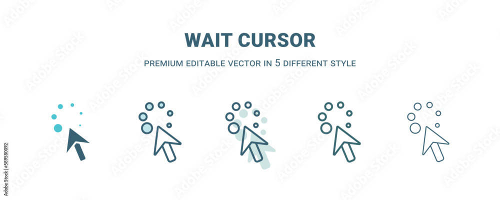 wait cursor icon in 5 different style. Outline, filled, two color, thin wait cursor icon. Editable vector can be used web and mobile wait cursor icon in 5 different style. Outline, filled, two color, thin wait cursor icon. Editable vector can be used web and mobile