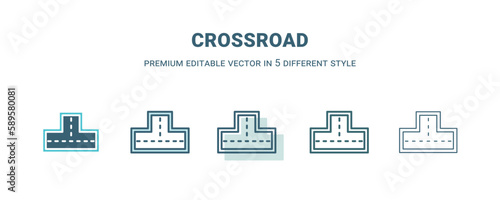 crossroad icon in 5 different style. Outline, filled, two color, thin crossroad icon. Editable vector can be used web and mobile