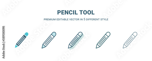 pencil tool icon in 5 different style. Outline, filled, two color, thin pencil tool icon. Editable vector can be used web and mobile