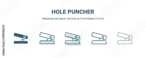 hole puncher icon in 5 different style. Outline, filled, two color, thin hole puncher icon. Editable vector can be used web and mobile