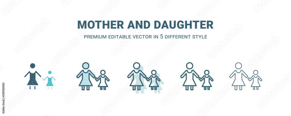 mother and daughter icon in 5 different style. Outline, filled, two color, thin mother and daughter icon. Editable vector can be used web and mobile mother and daughter icon in 5 different style. Outline, filled, two color, thin mother and daughter icon. Editable vector can be used web and mobile