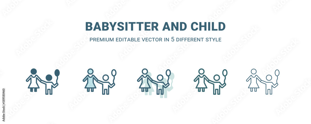 babysitter and child icon in 5 different style. Outline, filled, two color, thin babysitter and child icon. Editable vector can be used web and mobile babysitter and child icon in 5 different style. Outline, filled, two color, thin babysitter and child icon. Editable vector can be used web and mobile