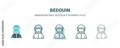 bedouin icon in 5 different style. Outline, filled, two color, thin bedouin icon. Editable vector can be used web and mobile