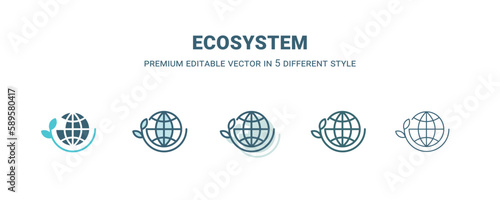 ecosystem icon in 5 different style. Outline, filled, two color, thin ecosystem icon. Editable vector can be used web and mobile