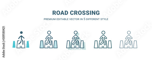 road crossing icon in 5 different style. Outline, filled, two color, thin road crossing icon. Editable vector can be used web and mobile