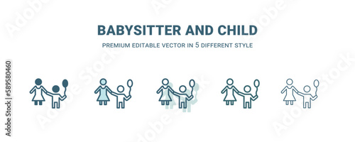 babysitter and child icon in 5 different style. Outline, filled, two color, thin babysitter and child icon. Editable vector can be used web and mobile