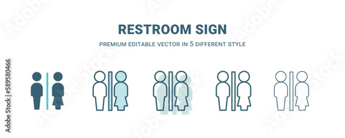 restroom sign icon in 5 different style. Outline, filled, two color, thin restroom sign icon. Editable vector can be used web and mobile