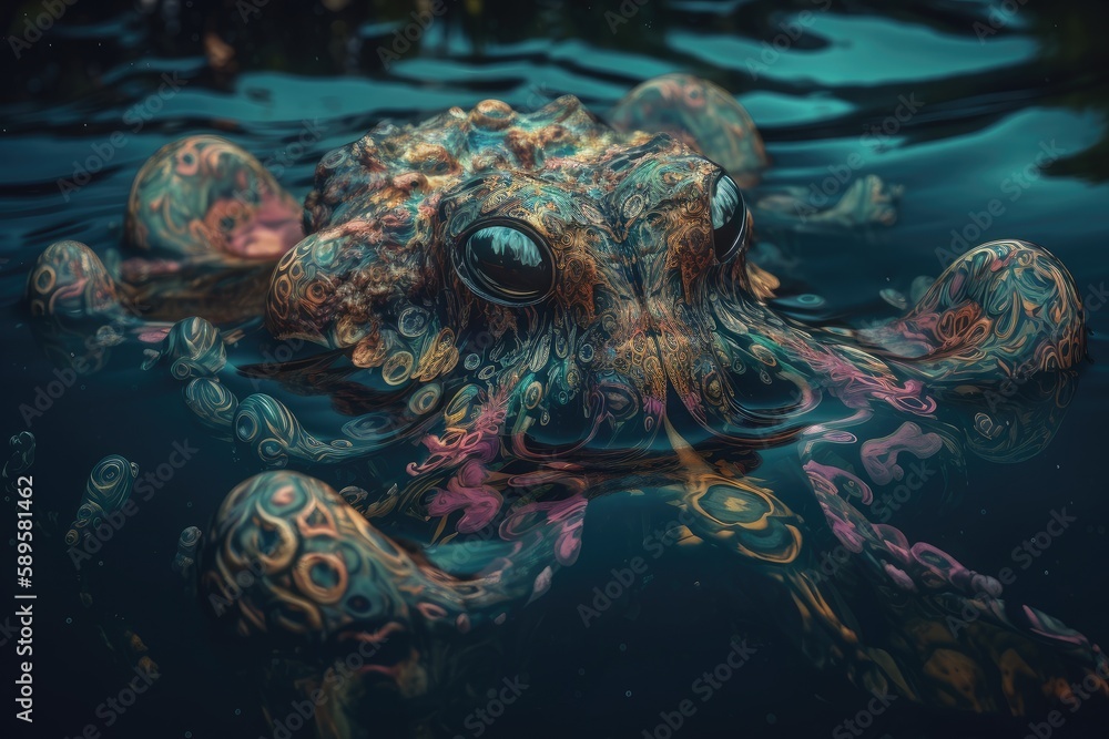 trippy creature of the deep, floating on the water surface, created with generative ai trippy creature of the deep, floating on the water surface, created with generative ai