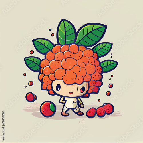 cute Lychee fruit character, cartoon, children book style, artistic, theme print design, for t-shirt print and case, Illustrator

