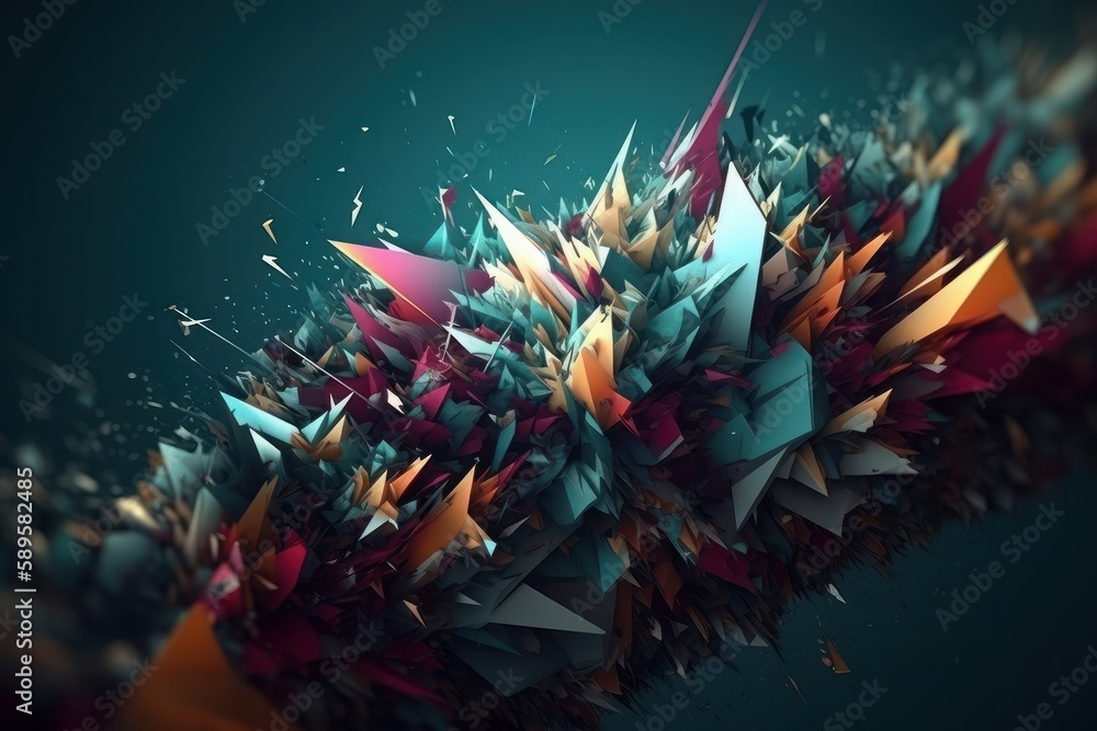 3D rendering of abstract geometric shapes in virtual space. Futuristic ...