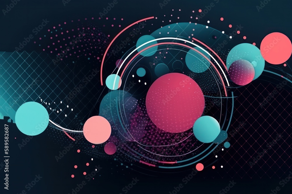 Abstract geometric background with circles and lines. Futuristic technology style, Generative Ai