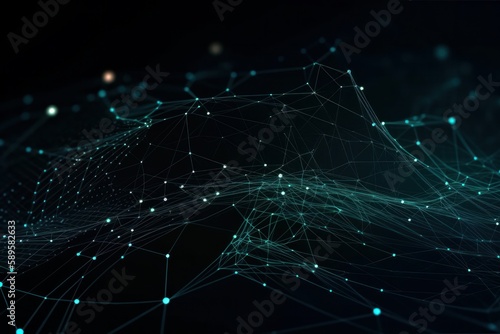 Abstract polygonal space low poly dark background with connecting dots and lines. Connection structure. Generative Ai © Angus.YW