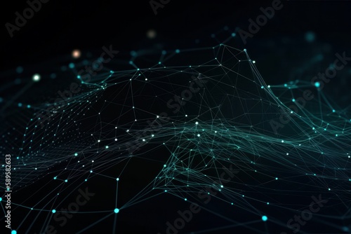 Abstract polygonal space low poly dark background with connecting dots and lines. Connection structure. Generative Ai