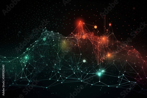 Abstract polygonal space low poly dark background with connecting dots and lines. Connection structure. Generative Ai