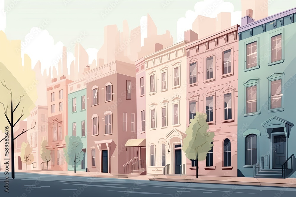 side street apartment front view. generative ai side street apartment front view. generative ai