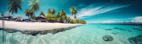 Tropical beach with palm tree. Generative AI © Алина Бузунова