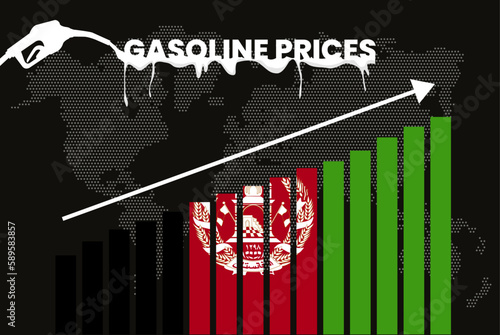 Increasing of gasoline prices in Afghanistan, bar chart graph, rising values news banner idea