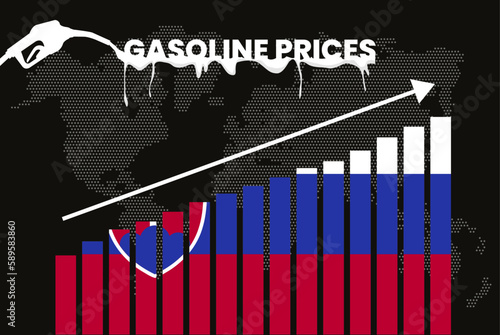 Increasing of gasoline prices in Slovakia, bar chart graph, rising values news banner idea