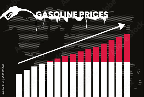 Increasing of gasoline prices in Singapore, bar chart graph, rising values news banner idea