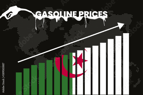 Increasing of gasoline prices in Algeria, bar chart graph, rising values news banner idea