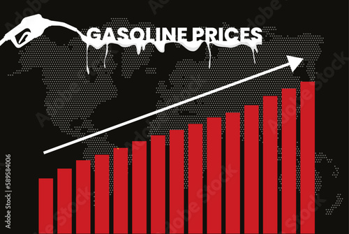 Increasing of gasoline prices in China, bar chart graph, rising values news banner idea