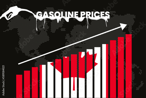 Increasing of gasoline prices in Canada, bar chart graph, rising values news banner idea