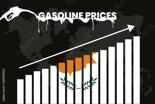 Increasing of gasoline prices in Cyprus, bar chart graph, rising values news banner idea