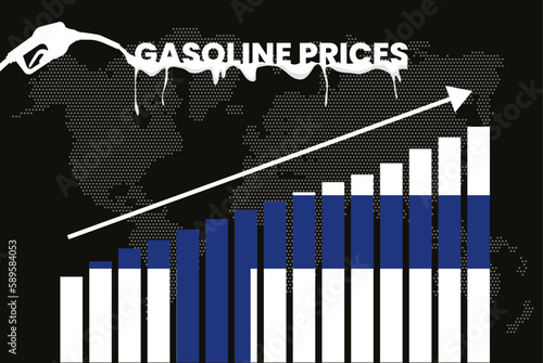 Increasing of gasoline prices in Finland, bar chart graph, rising values news banner idea