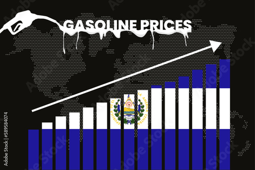 Increasing of gasoline prices in El Salvador, bar chart graph, rising values news banner idea