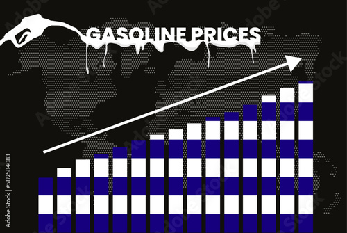 Increasing of gasoline prices in Greece, bar chart graph, rising values news banner idea