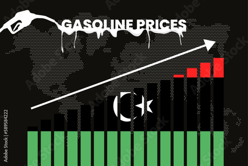 Increasing of gasoline prices in Libya, bar chart graph, rising values news banner idea