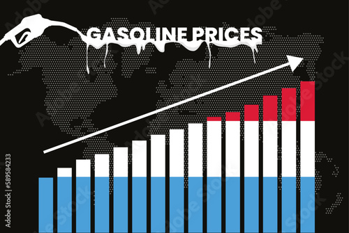 Increasing of gasoline prices in Luxembourg, bar chart graph, rising values news banner idea