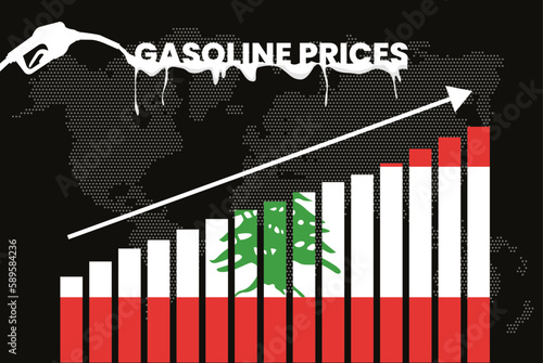 Increasing of gasoline prices in Lebanon, bar chart graph, rising values news banner idea