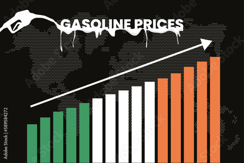 Increasing of gasoline prices in Ireland, bar chart graph, rising values news banner idea