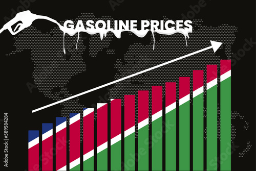 Increasing of gasoline prices in Namibia, bar chart graph, rising values news banner idea