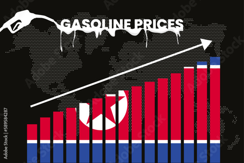 Increasing of gasoline prices in North Korea, bar chart graph, rising values news banner idea