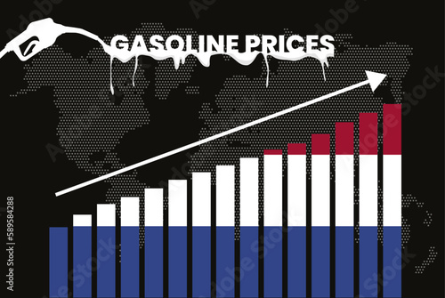 Increasing of gasoline prices in Netherlands, bar chart graph, rising values news banner idea