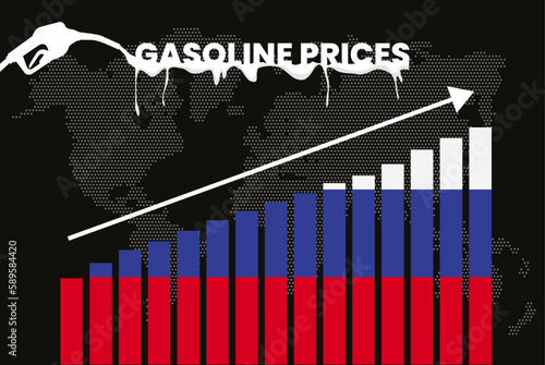 Increasing of gasoline prices in Russia, bar chart graph, rising values news banner idea