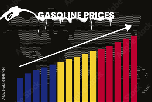 Increasing of gasoline prices in Romania, bar chart graph, rising values news banner idea
