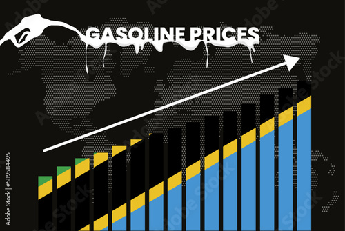 Increasing of gasoline prices in Tanzania, bar chart graph, rising values news banner idea