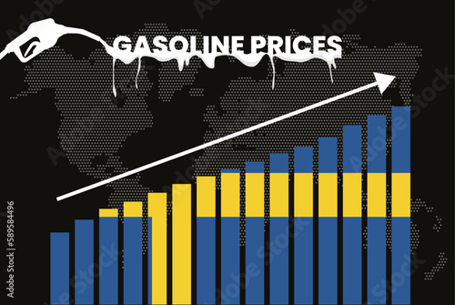 Increasing of gasoline prices in Sweden, bar chart graph, rising values news banner idea