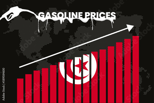 Increasing of gasoline prices in Tunisia, bar chart graph, rising values news banner idea