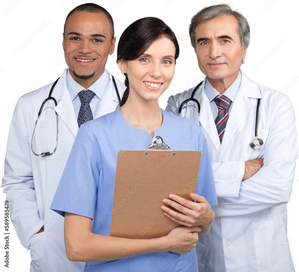 Confident Medical team at hospital isolated on white Confident Medical team at hospital isolated on white