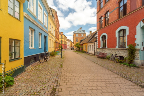 Copplestone street in the old city of Malmo with colorful historic houses