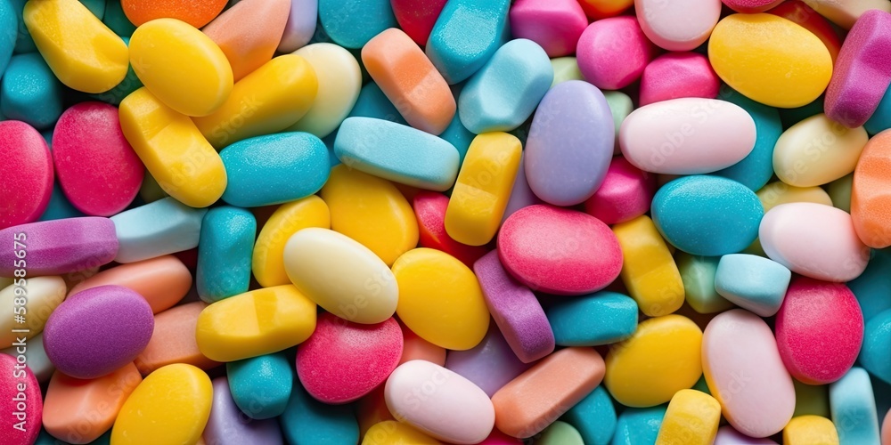 Multicolored sugar candy dragees, background. Generative AI