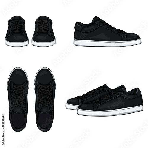 Set of Black Dress Sneakers Vector Cartoon Illustrtations. photo
