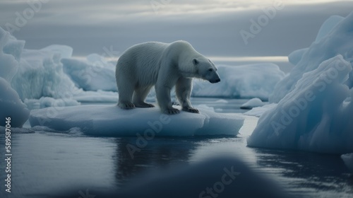 Polar Bear on Iceberg stranded. Generative Ai.