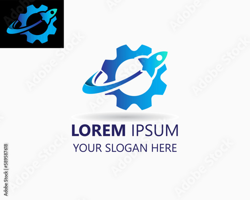 gear rocket logo design template. launch business start up project management. gear and rocket illustration vector  