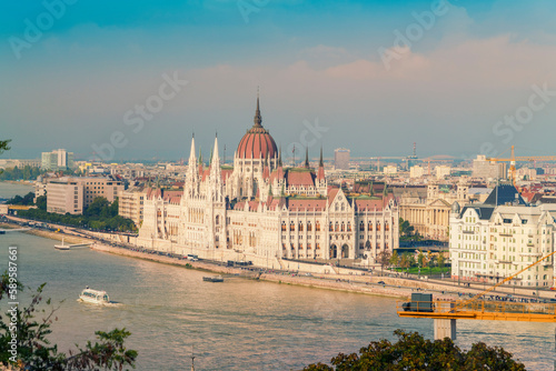 City hall of Budapest on the Danube river, Hungary