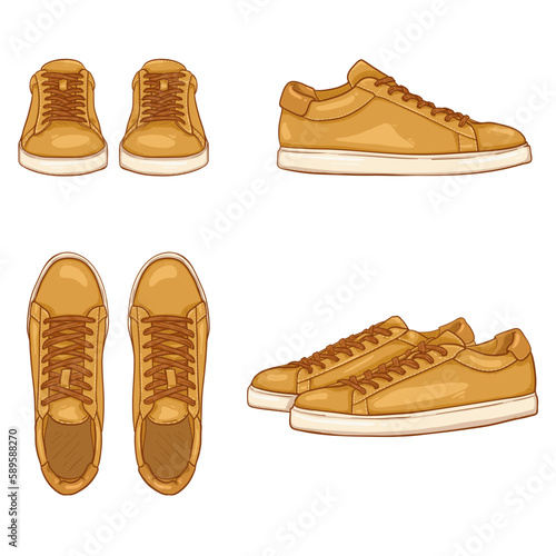 Yellow Dress Sneakers Vector Cartoon Illustrtations. photo